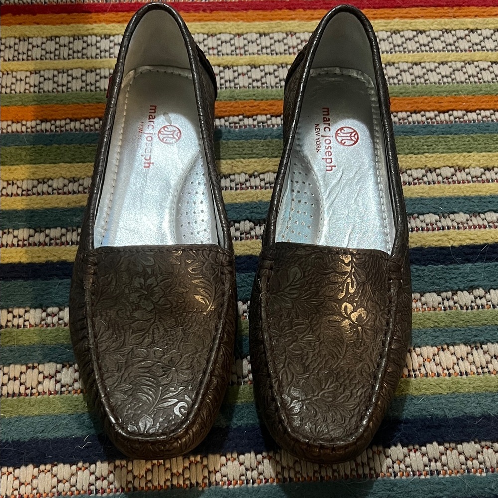Marc Joseph Women’s Dark Brown Embossed Leather Slip-On Loafers